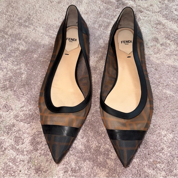 Fendi Women’s 39 Black and Brown Zucca FF Mesh Ballerina Flats Shoes - Picture 1 of 9